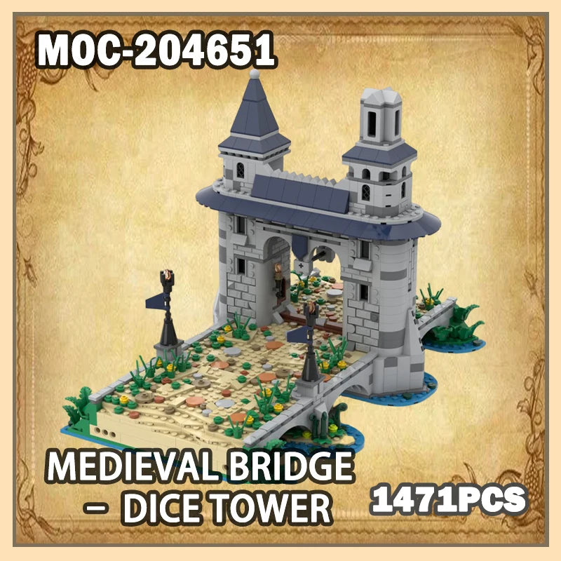 MOC-204651 Medieval Bridge – Dice Tower Building Block Model Brick Particle Set Creative Gifts Film Vintage Classic DIY 1471PCS