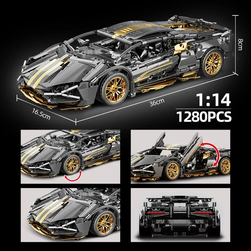 Techniczne superszybkie zielone Lamborghini, modele samochodów sportowych, klocki konstrukcyjne, słynne pojazdy, zabawki dla dzieci na prezent dla dorosłych