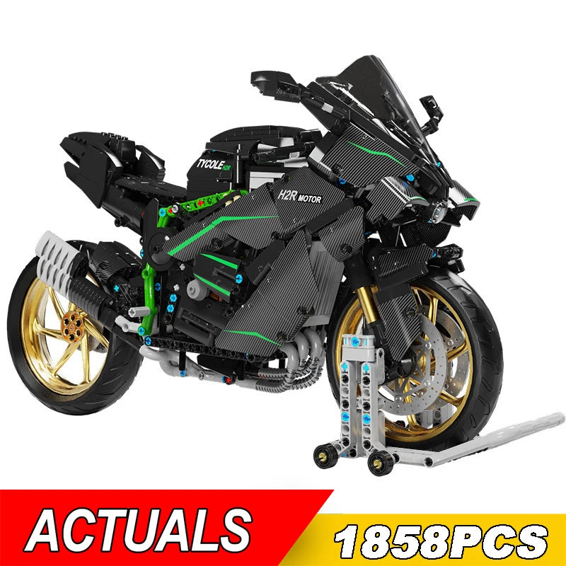 Techniczny model samochodu miejskiego H2R 1:5, klocki konstrukcyjne MOC, wyścigi motocyklowe, pojazdy, klocki, zabawki dla dzieci, prezenty dla dzieci