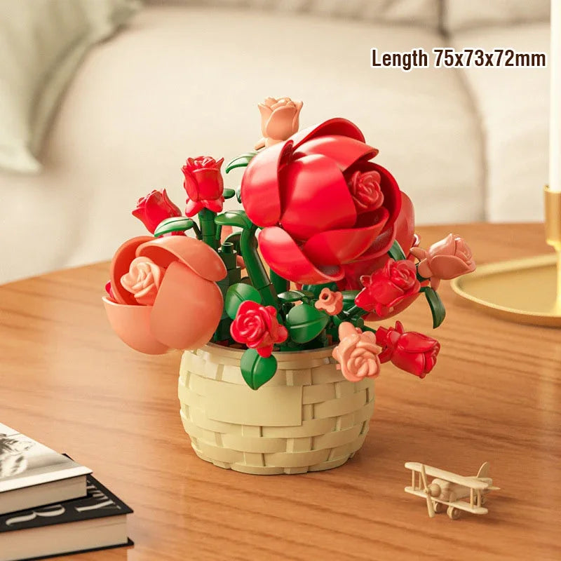 DIY MOC Flower & Tree Gardens Model Bricks - Potted Rose, Sunflower, Succulents Bonsai Girl - Targeted Kid Building Blocks Kits