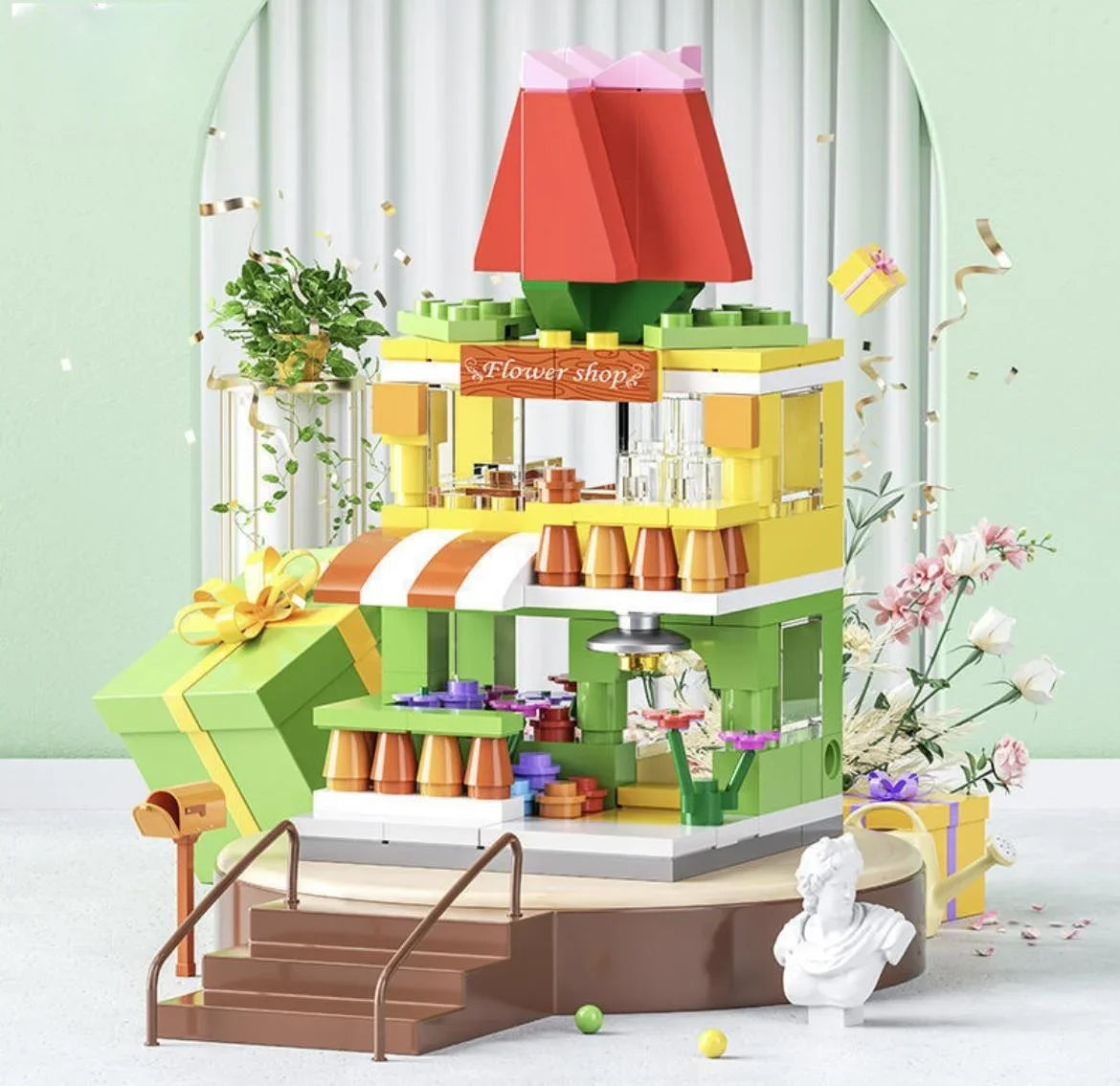 Architektura Widok ulicy Dom Klocki DIY Mini Miasto Sklep Model Zabawki Na Prezenty Świąteczne