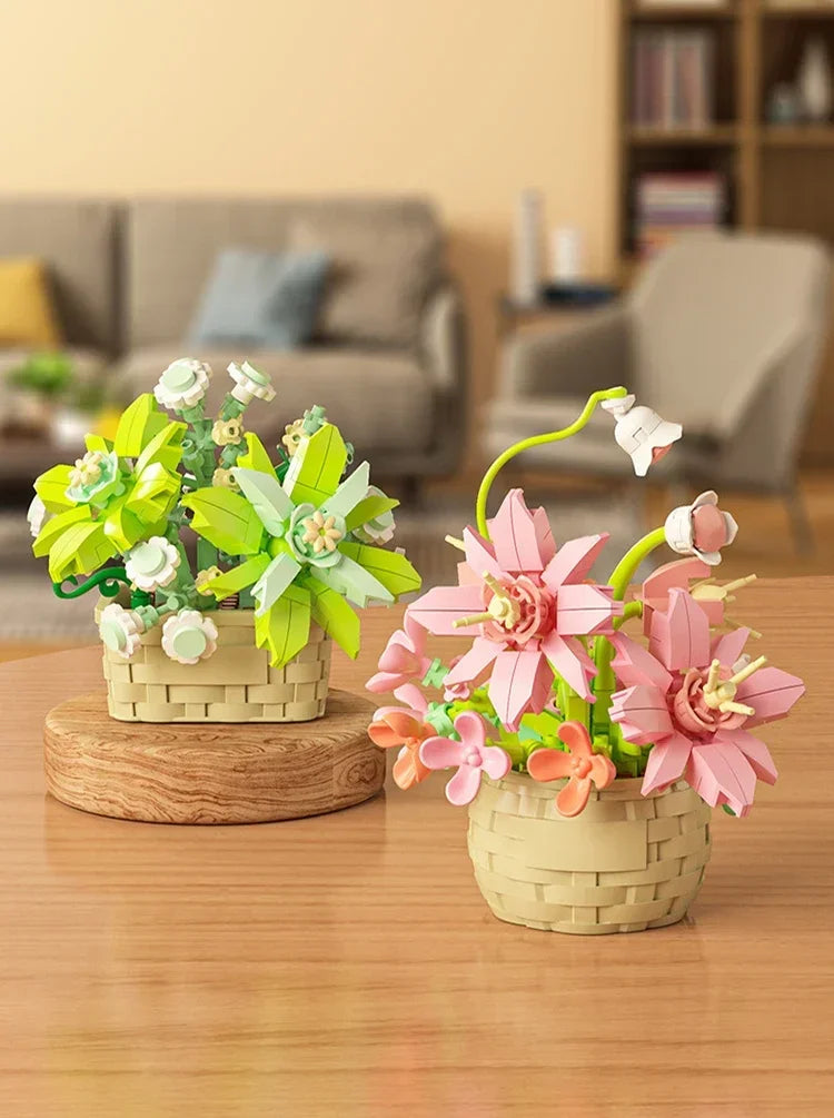 DIY MOC Flower & Tree Gardens Model Bricks - Potted Rose, Sunflower, Succulents Bonsai Girl - Targeted Kid Building Blocks Kits