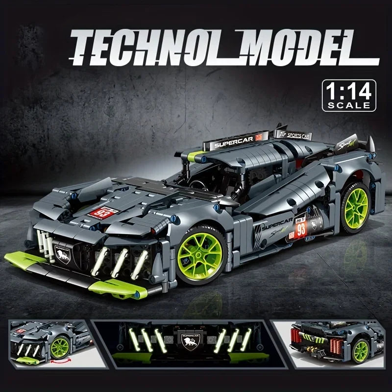 Techniczne superszybkie zielone Lamborghini, modele samochodów sportowych, klocki konstrukcyjne, słynne pojazdy, zabawki dla dzieci na prezent dla dorosłych
