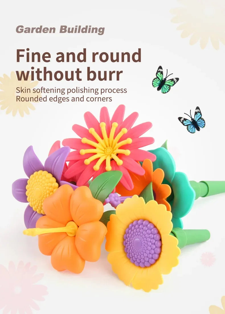 Building Blocks Flower Bouquet Girls Diy Garden Constructor Brick Playset Plant Growing Floral Assembly Educational Stacking Toy