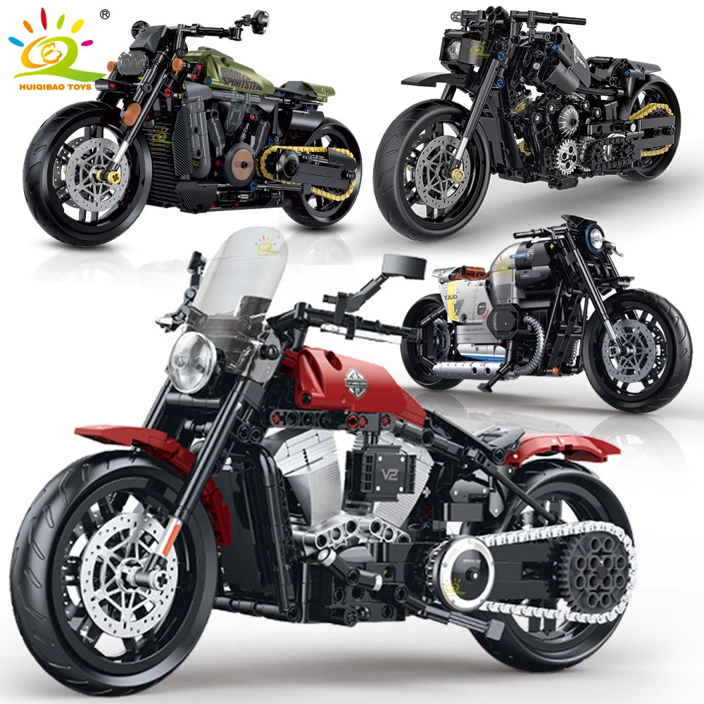 HUIQIBAO 1:8 Classic Motorbike Building Blocks High-tech Model Moto City Racer Bricks Toy for Kid Boy Children Adult MOC Car Set - CADA BRICKS®