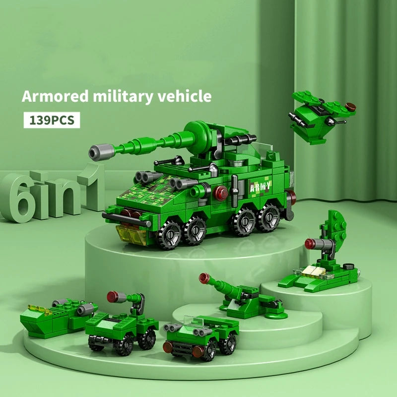 6IN1 Engineering Car Helicopter Truck Tank City Building Blocks Police Bricks Fire Fighting Brick Set Toys for Children