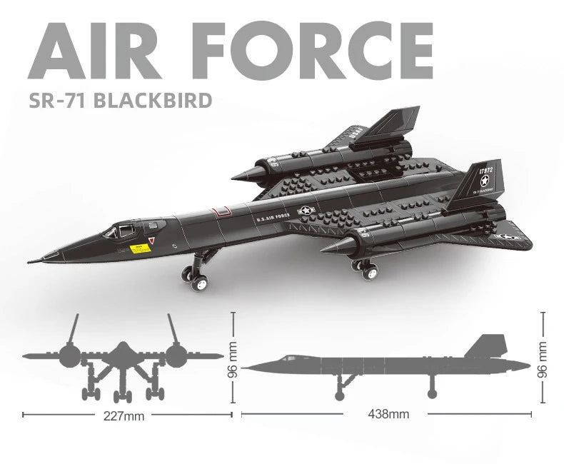 183pcs US Air Force SR-71 New Blackbird Reconnaissance Airplane Model Alloy Fighter Assembling Building Block Toy Children Block