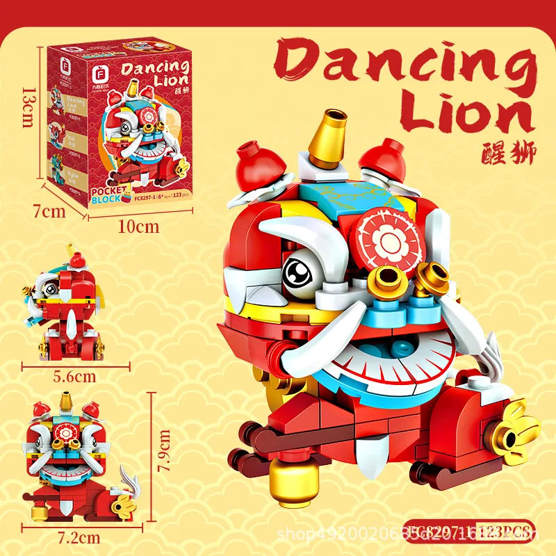 Chinese style beast building blocks ornaments lion awakening dragon year souvenirs new year's day gift toys - CADA BRICKS®