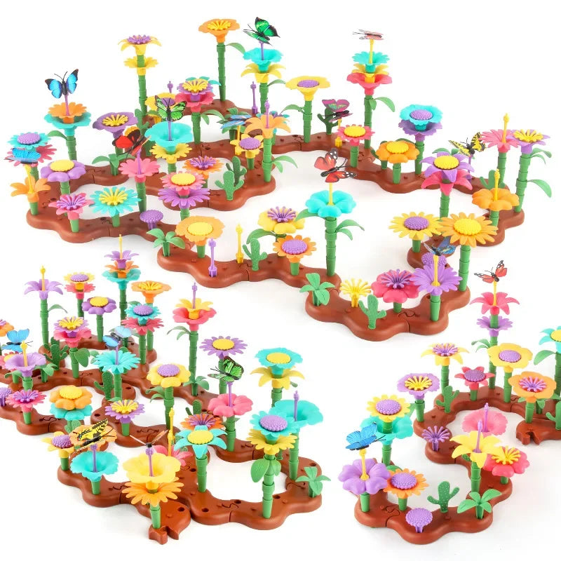Building Blocks Flower Bouquet Girls Diy Garden Constructor Brick Playset Plant Growing Floral Assembly Educational Stacking Toy