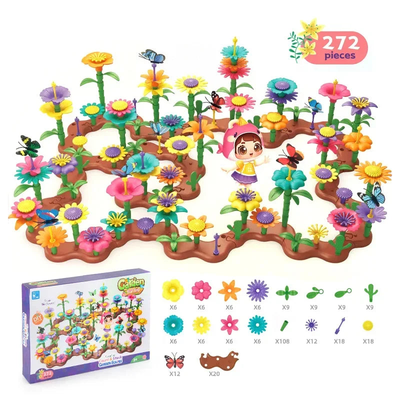 Building Blocks Flower Bouquet Girls Diy Garden Constructor Brick Playset Plant Growing Floral Assembly Educational Stacking Toy