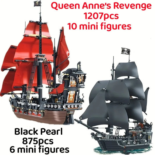 Pirates Of The Caribbean Ship Queen's Revenge Warship Black Pearl Sailboat Building Block Bricks MOC 4195 Assembly Toys Kid Gift