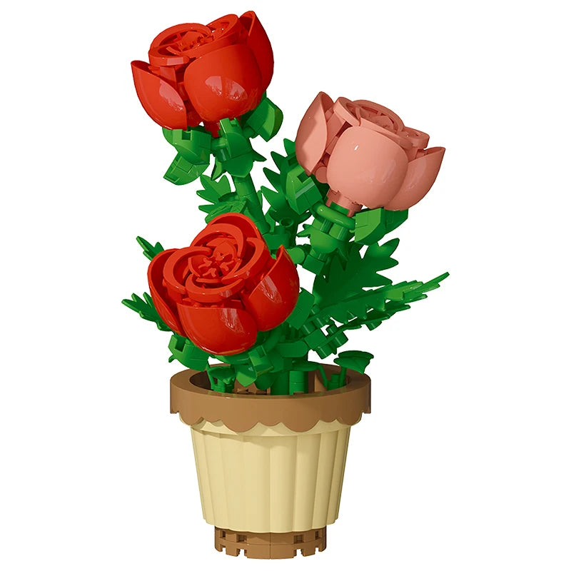 Building block flower simulation bouquet small particle assembly puzzle toy children's handmade DIY potted tabletop ornament