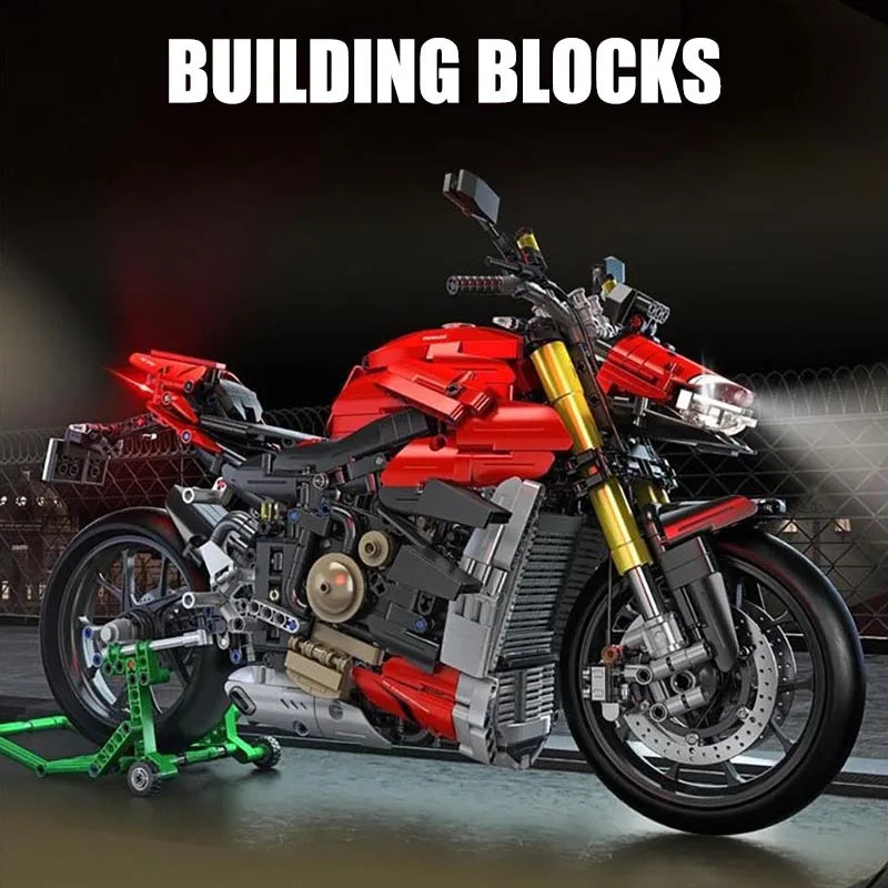 Techniczne MOC 2221 szt. V4 SP Motocykl Miejski Samochody Sportowe Model Klocki DIY Montaż Motocykli Klocki Zabawki Dla Dzieci Chłopców
