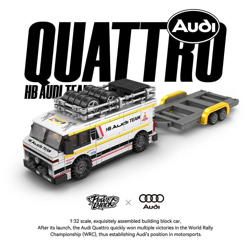 PB8812 1:32 City Speed Champions Sports Quattro S1 Car Model Building Blocks E2 Team Truck Trailer Bricks Kids Gifts For Boys