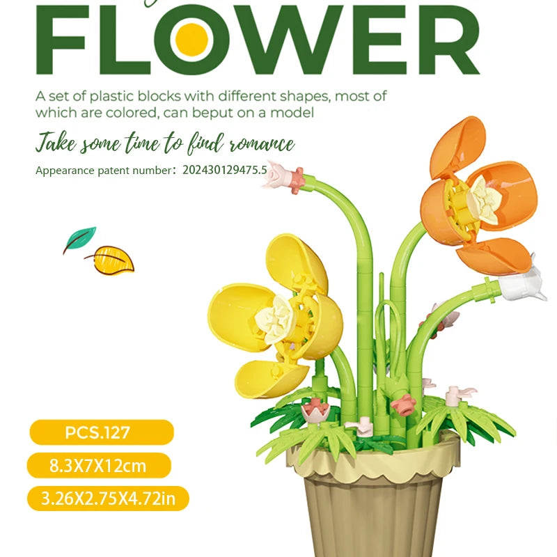 Building block flower simulation bouquet small particle assembly puzzle toy children's handmade DIY potted tabletop ornament