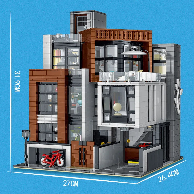MOC-87366 Kreatywna nowoczesna willa modułowa architektura miejska klocki klocki model widok ulicy zestaw zabawka dla dzieci prezent