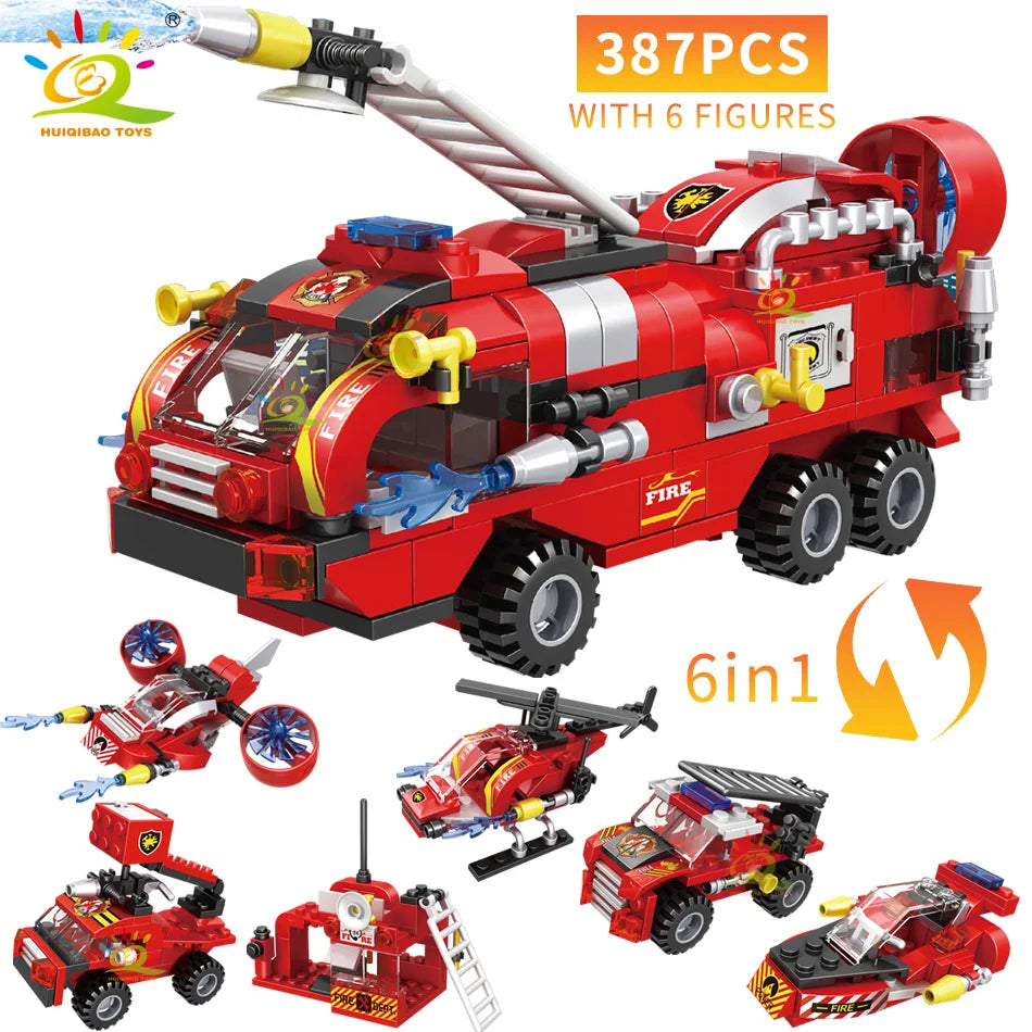 HUIQIBAO Camion de Pompiers de Ville Blocs de Construction Ensemble de Lutte Contre l'Incendie Figurines de Pompiers Briques Jouet de Construction de Ville pour Enfants Cadeau