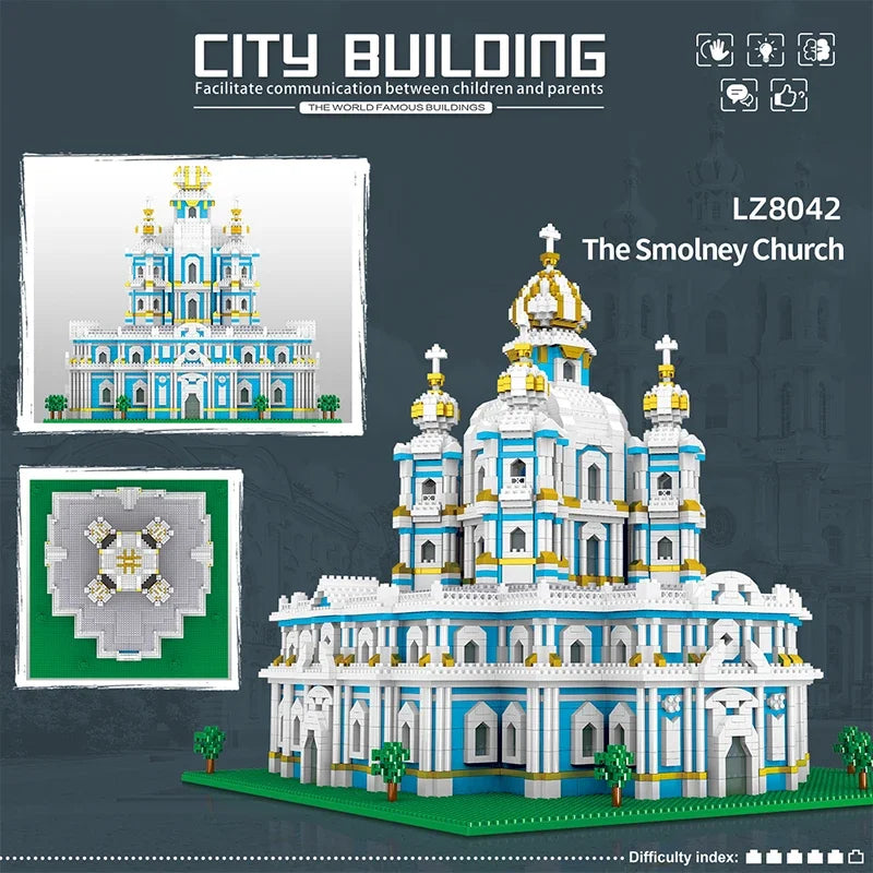 3737 szt. Model kościoła Smolny, klocki budowlane, światowej sławy atrakcje, architektoniczny widok ulicy, klocki dla dzieci, zabawki DIY, prezent świąteczny