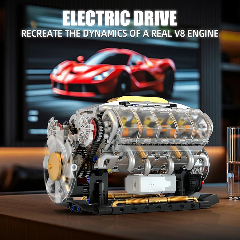 MOC Technik Electrically Driven V8 Engine Model Car Building Blocks Set Creative Educational Toys Christmas Gifts For Boys Kids - CADA BRICKS®