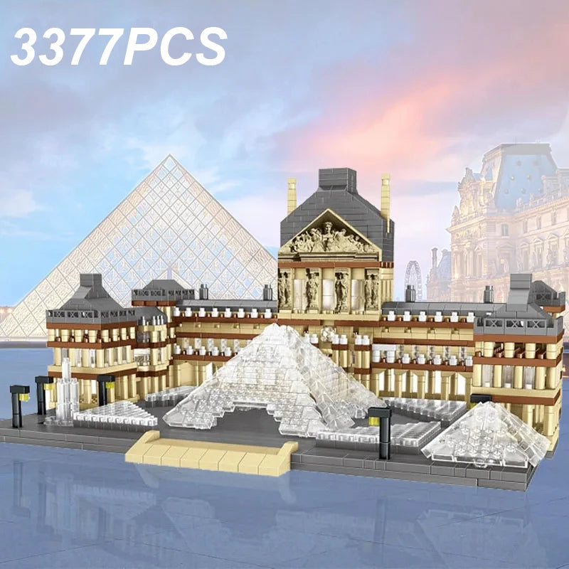 3377 szt. Klocki konstrukcyjne Luwr, światowej sławy atrakcje, klocki architektoniczne, dekoracja stołu, zabawki dla dzieci, prezenty