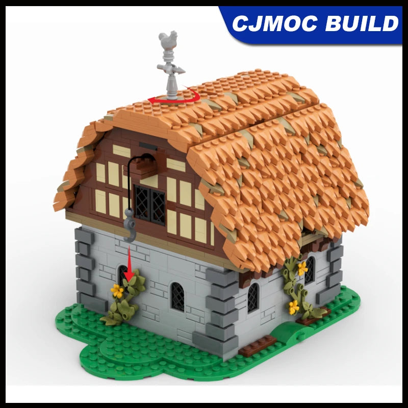 1723pcs MOC Mill Village Raid Architecture Bricks Model Medieval Village House Windmill Building Block Assembly Toys MOC-186596