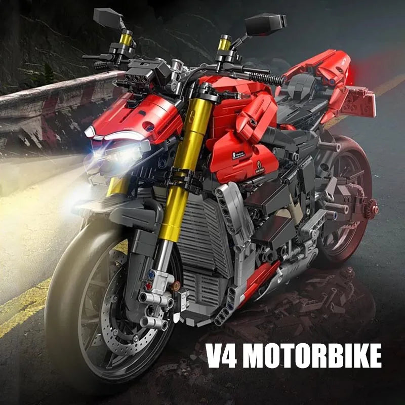 Techniczne MOC 2221 szt. V4 SP Motocykl Miejski Samochody Sportowe Model Klocki DIY Montaż Motocykli Klocki Zabawki Dla Dzieci Chłopców