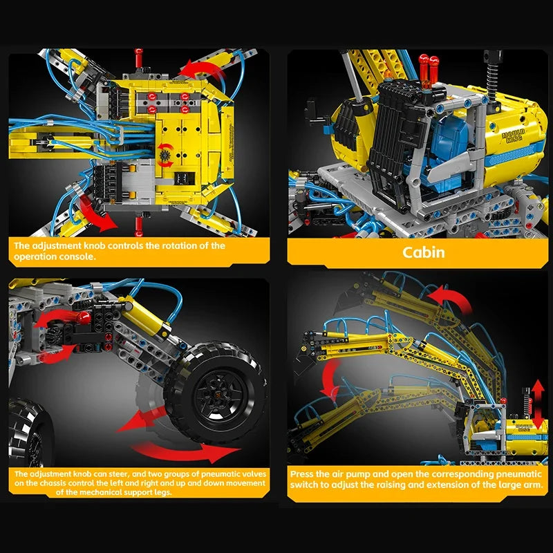 MOULD KING 17060 Technical Pneumatic All-Terrain Excavator Truck Building Block Excavator Car Bricks Toys For Kids Gifts