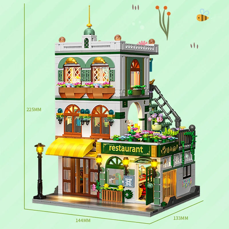 Kreatywny zestaw 997 klocków Street View Chińska restauracja, miasto, trzy piętra, architektura, mini klocki, zabawki na prezent dla dziecka