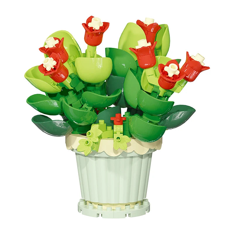 Building block flower simulation bouquet small particle assembly puzzle toy children's handmade DIY potted tabletop ornament