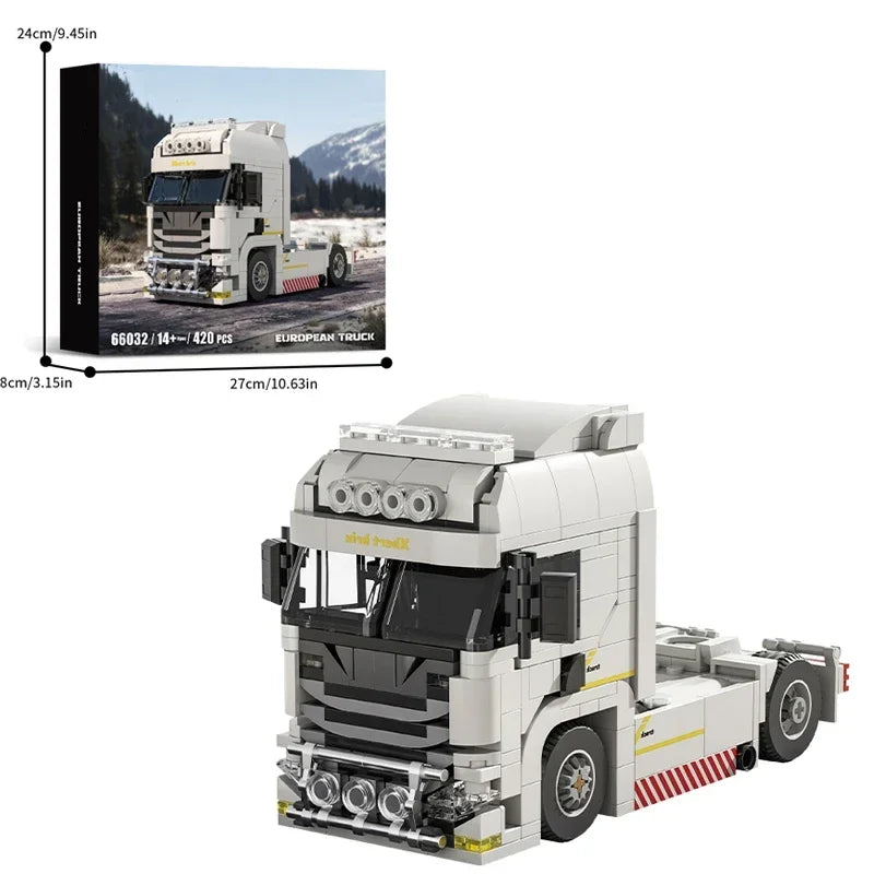 421PCS European Truck Head Building Blocks Connectable Container Trailer Model Bricks Educational DIY Toys For Children's Gifts