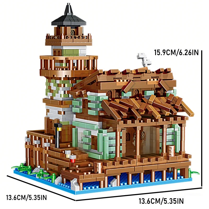 Mikro klocki - domek rybacki, architektoniczne klocki - model domu miejskiego - prezent dla dziewczynek i chłopców, zabawki dla dzieci