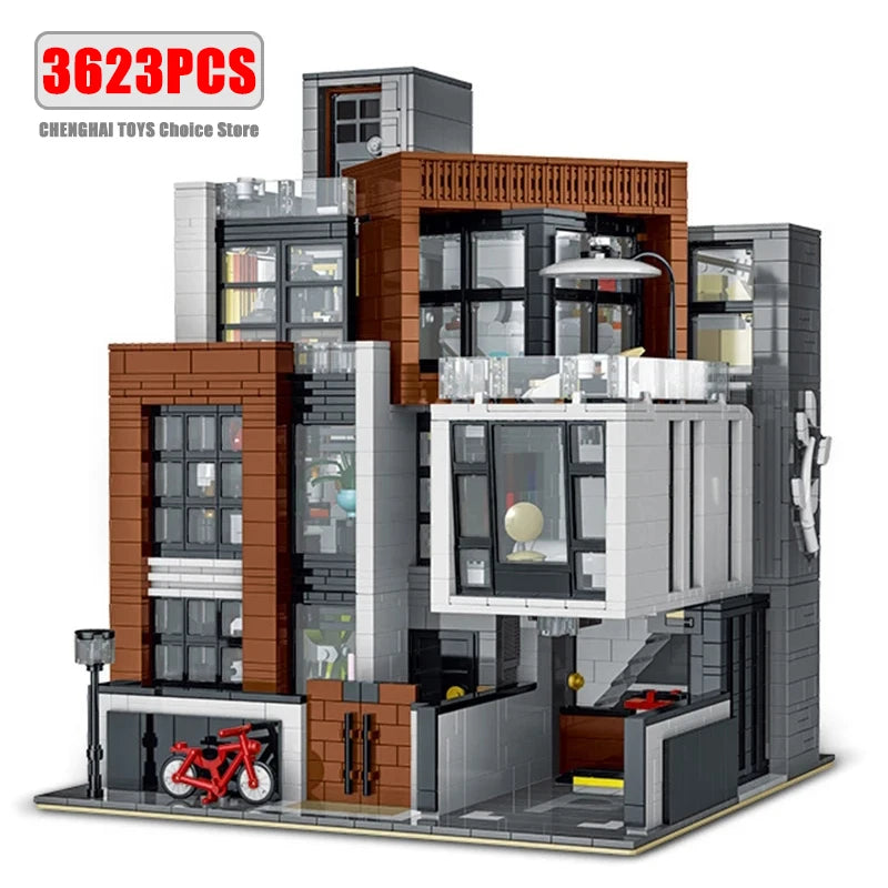 MOC-87366 Kreatywna nowoczesna willa modułowa architektura miejska klocki klocki model widok ulicy zestaw zabawka dla dzieci prezent