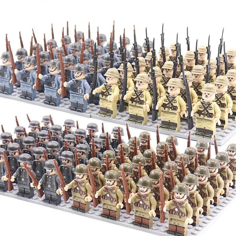 24pcs WW2 Military Army Soldier Soviet US UK German France Building Blocks Set Model Bricks Action Figures Weapon Toys Kids Gift - CADA BRICKS®