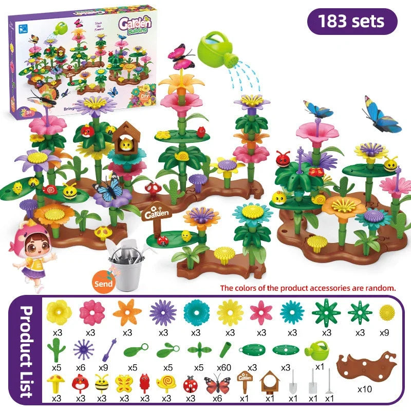 Building Blocks Flower Bouquet Girls Diy Garden Constructor Brick Playset Plant Growing Floral Assembly Educational Stacking Toy