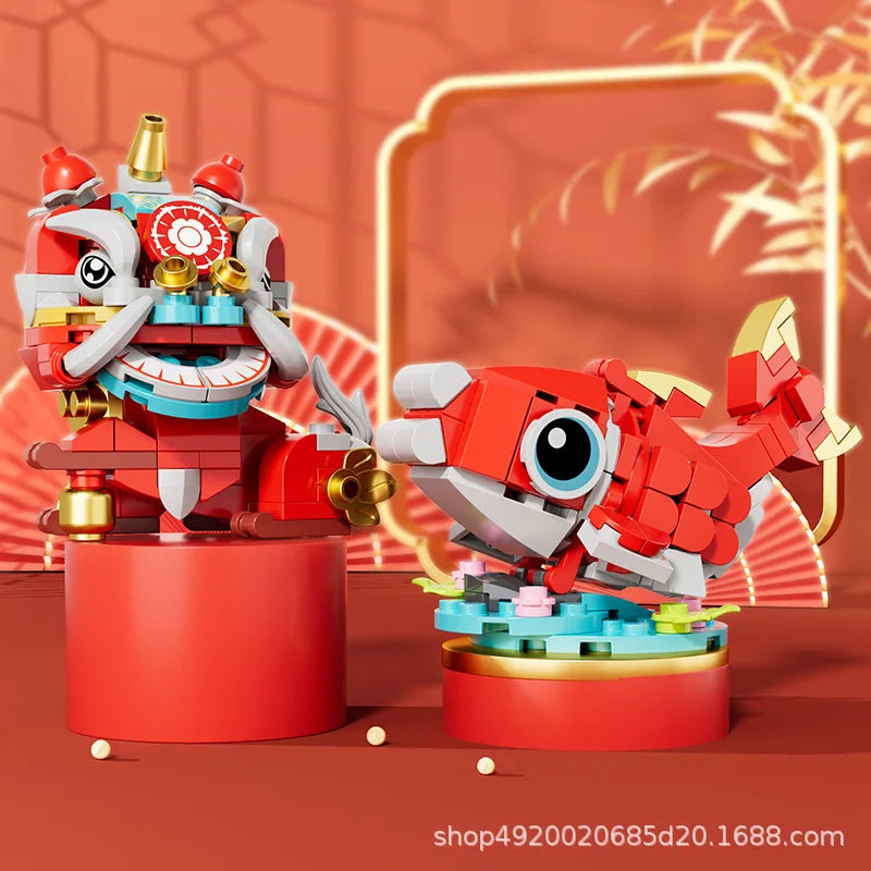 Chinese style beast building blocks ornaments lion awakening dragon year souvenirs new year's day gift toys - CADA BRICKS®