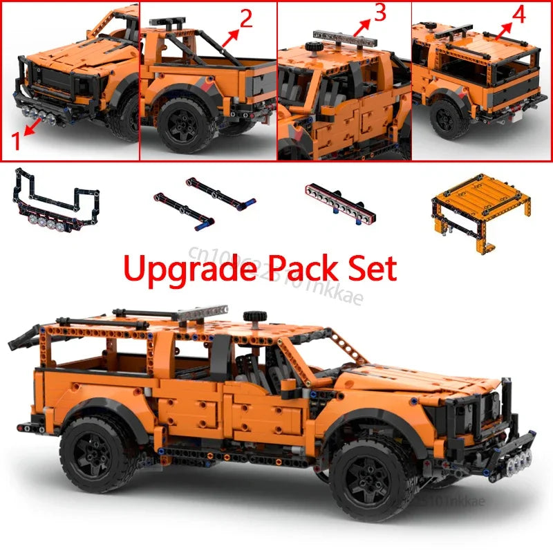 MOC 42126 F-150 Raptor Car Trailer Technical Hitch Crane Platform Hardtop Bumper Roofrack Building Blocks DIY Bricks Toy Gifts - CADA BRICKS®