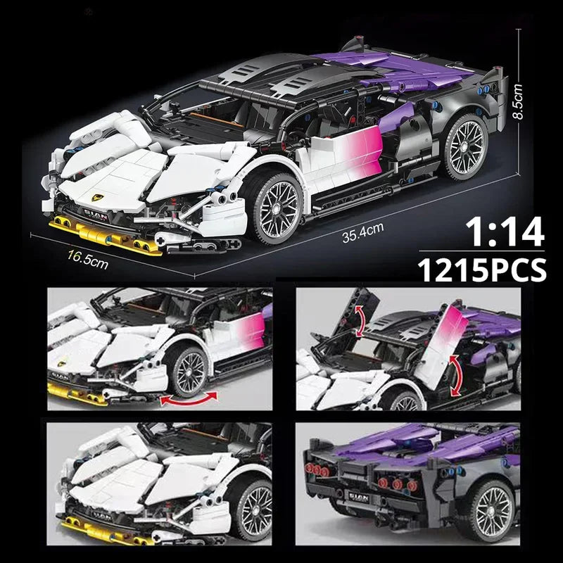 Techniczne superszybkie zielone Lamborghini, modele samochodów sportowych, klocki konstrukcyjne, słynne pojazdy, zabawki dla dzieci na prezent dla dorosłych