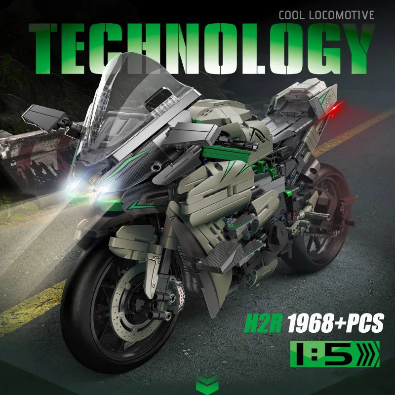 Ekspert techniczny Samochód wyścigowy motocykl Klocki V4S PH4 H2R R1 Motocykl ze światłem LED Klocki Zabawki dla dzieci Prezenty