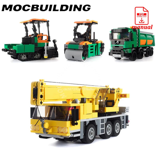 City Road Maintenance Tipper Truck Paver Compactor Heavy Crane MOC Building Block Brick Construction Toy