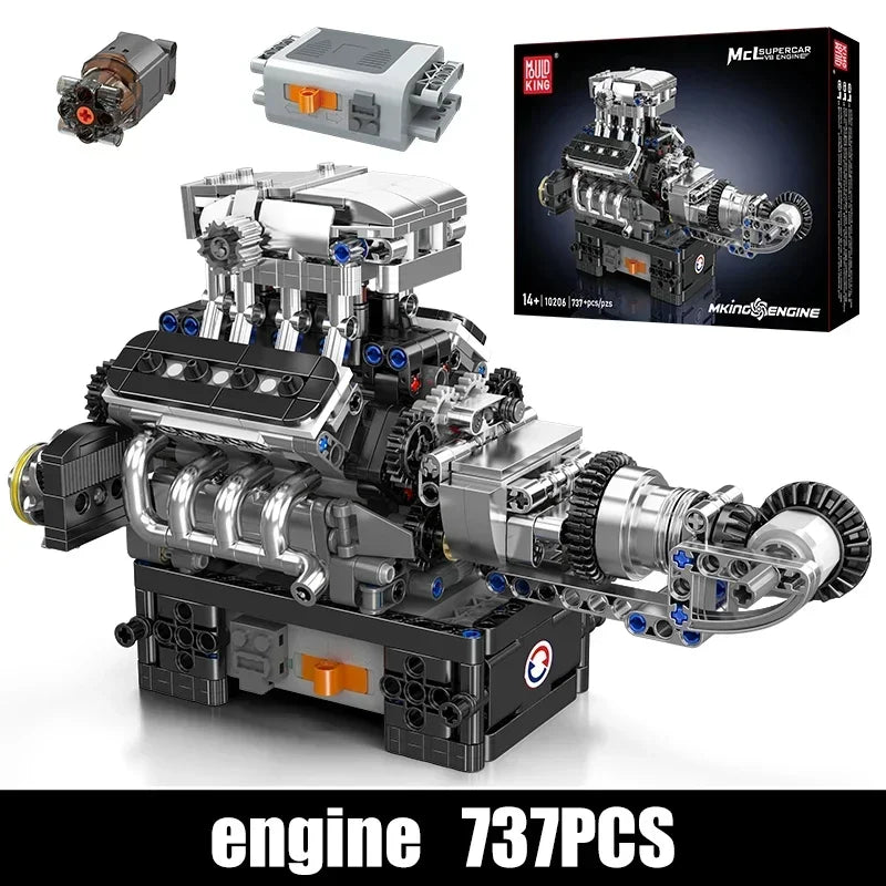 Mould King 10206 Sport Car V8 Engine Building Blocks 737PCS Technical Part MCL Motorized Simulation Model Electrically Bricks