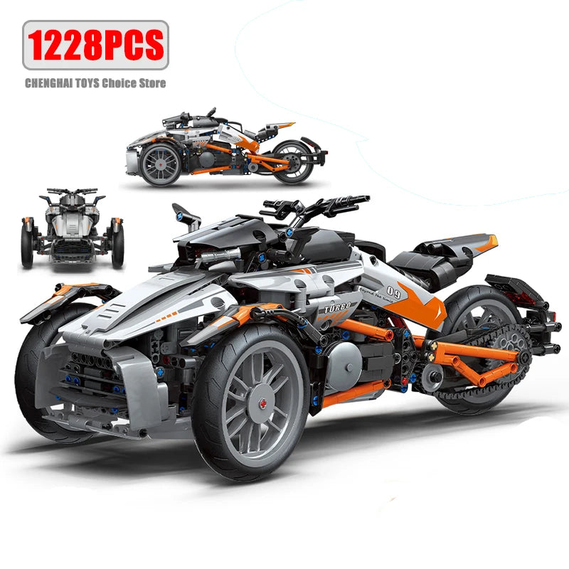 1228 sztuk City Technical APP zdalnie sterowany lokomotywa motocykl klocki budowlane MOC motocykl klocki model zabawka dla chłopca prezent dla dzieci