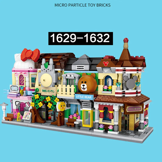 Creative Mini Block City Street View Makeup Shop Bakery Japanese Restaurant Department Store Building Bricks Toys For Gifts