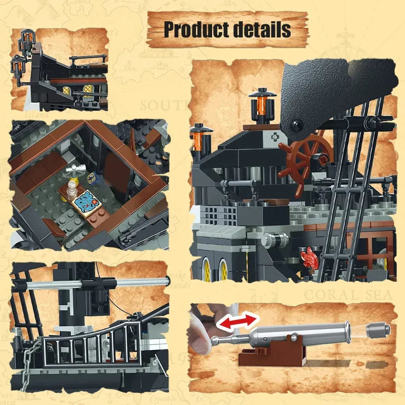 Pirates Of The Caribbean Ship Queen's Revenge Warship Black Pearl Sailboat Building Block Bricks MOC 4195 Assembly Toys Kid Gift