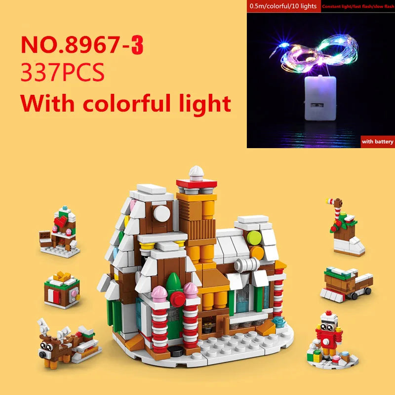 6 In 1 Upgraded Christmas Series Building Blocks Set With Light Creative Winter Village House DIY Bricks Toys For Kids Xmas Gift