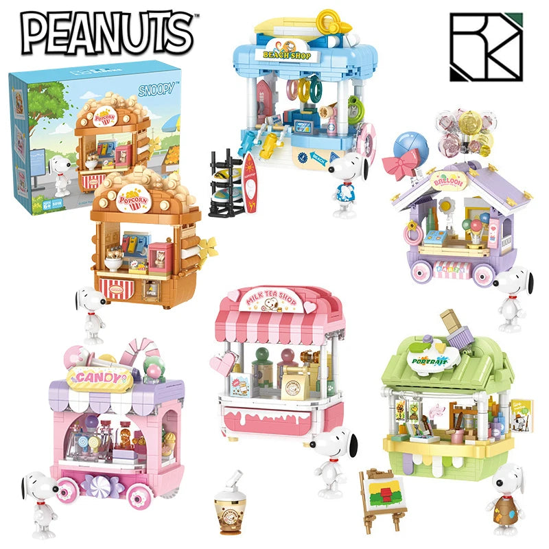 Genuine Snoopy Building Blocks Multi-faceted Life Puzzle Box Cartoon Plastic Building Blocks Trendy Scene Coffee Shop Toys Gift
