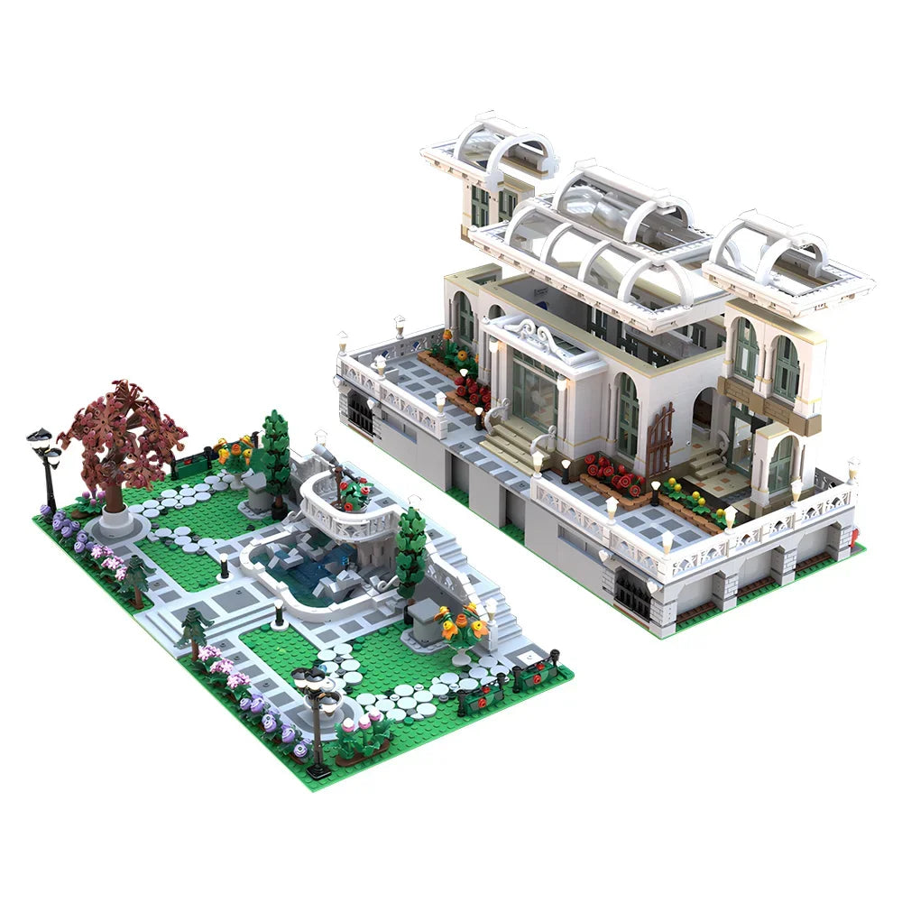 MOC Grand Botanic Palace Garden Building Blocks Fountain Square European Palace Garden Palace Bricks