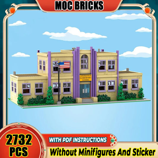 Moc Building Bricks Springfield Architecture Model Technology Simpsoned Modular Block City Street View Toy DIY Set Assembly Gift