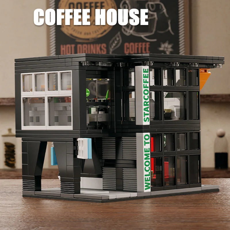 581 szt. City Star Coffee House z oświetleniem klocki budowlane Street View architektura kawiarnia sklep MOC klocki zabawki dla dzieci prezent świąteczny
