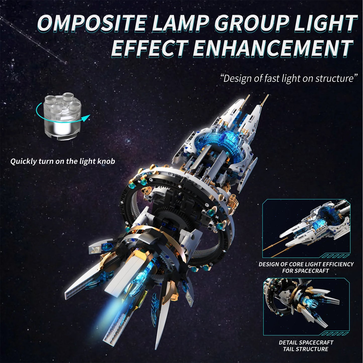 Rotatable Space Ship Building Blocks Space Explorer Fleet with Light Space Station Model Bricks Puzzle Toys Adult Children Gift