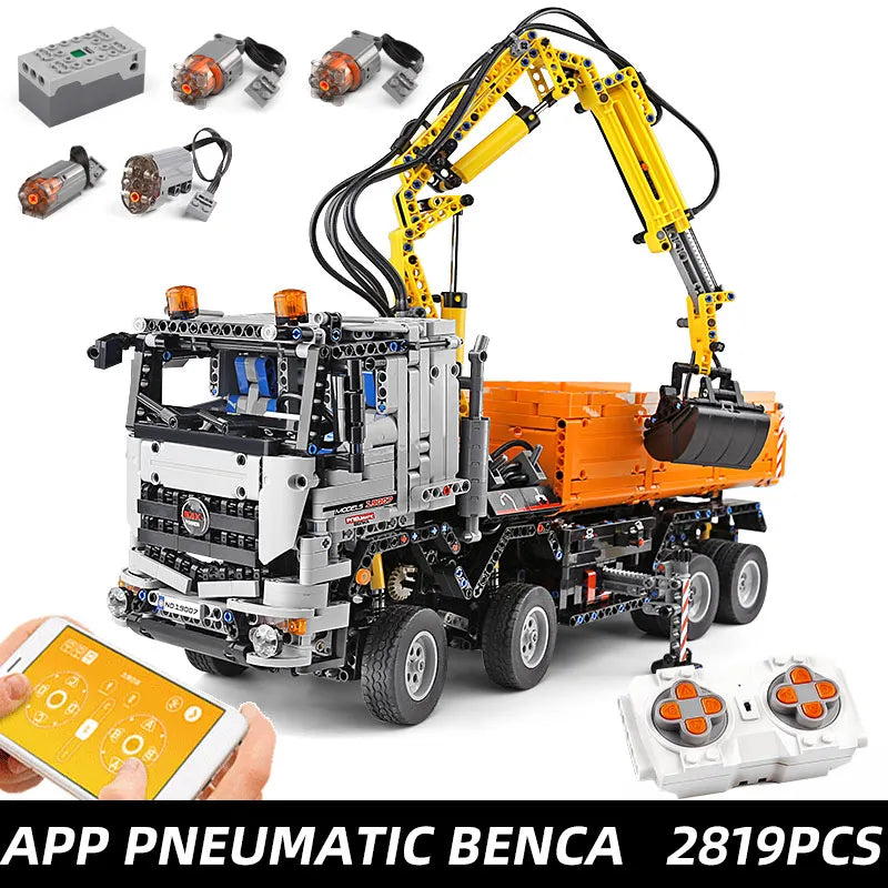 MOULD KING 19007 Technical 2-in-1 Remote Controlled Excavator & Dump Truck Pneumatic Building Blocks Toy Set Birthday Gift